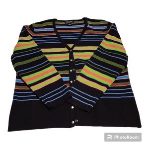 Hampshire Studio Lg cotton striped 3/4 sleeve cardigan w snap closure retro